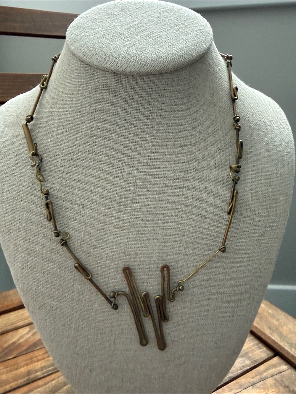 Vintage Mid Century Modern Abstract Brass Pendant Necklace | Brutalist Studio